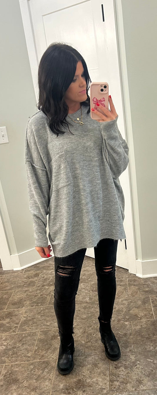 Heather Grey Pocket Sweater