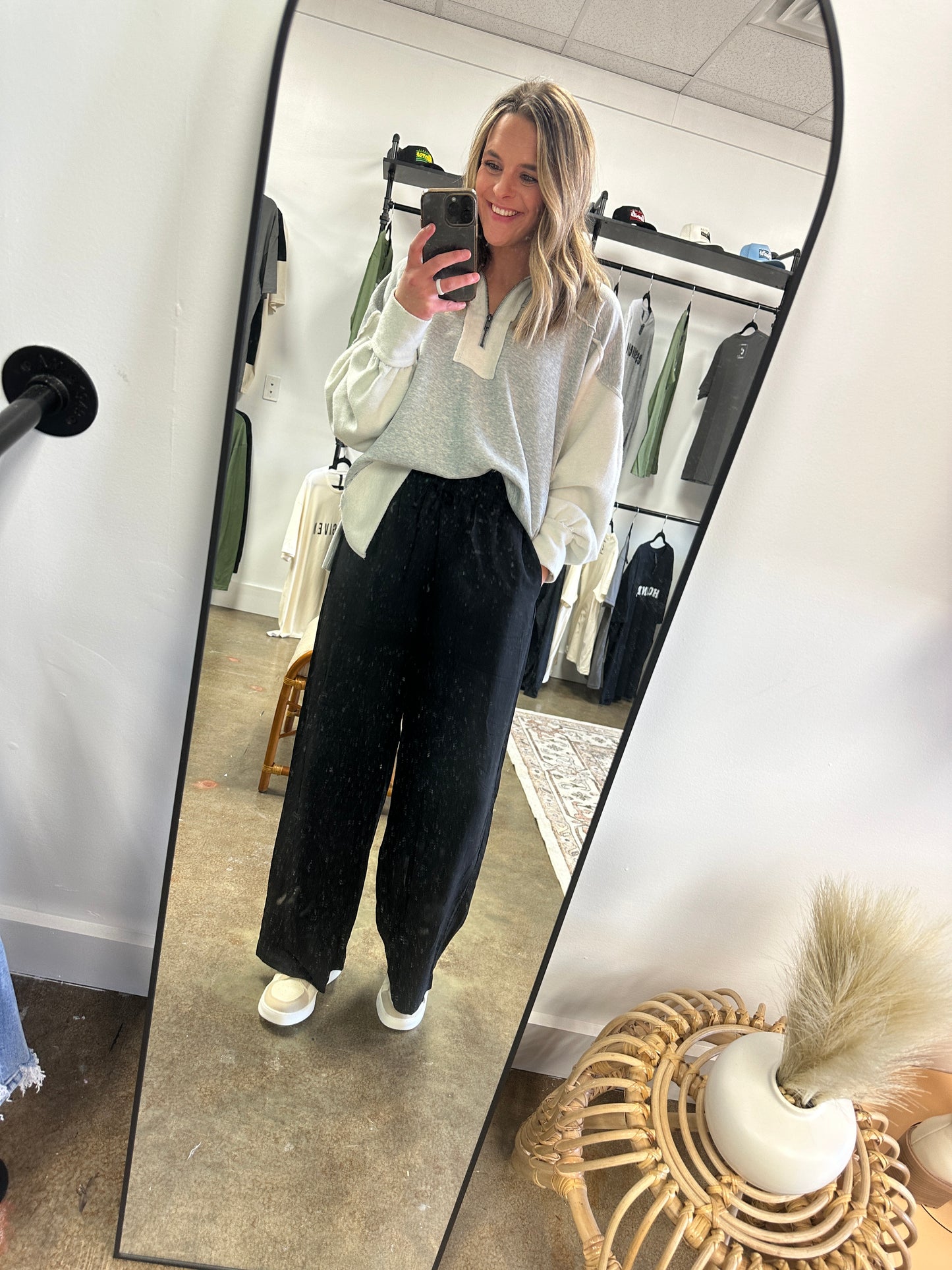 Black Elastic Waist Wide Leg Pants