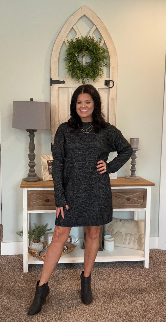 Black Cable Knit Sweater Dress