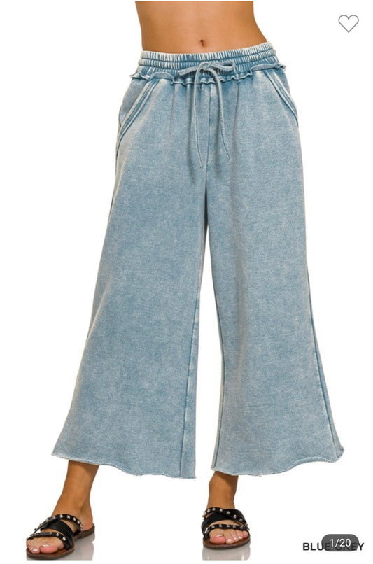 Blue Grey Zenana Wide Leg Pants