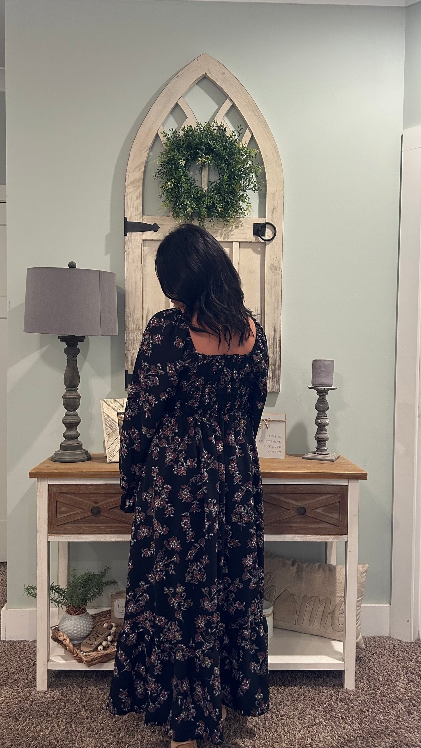 Black/Burgundy Floral Maxi Dress