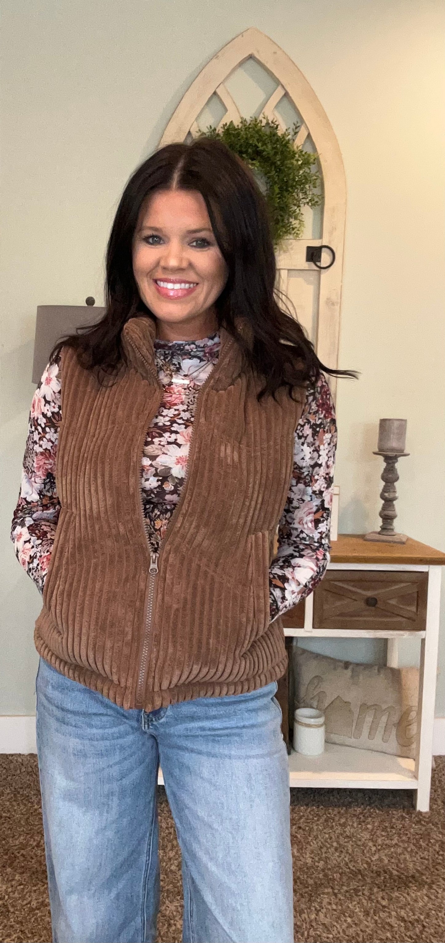 Chocolate Corduroy Puffer Vest