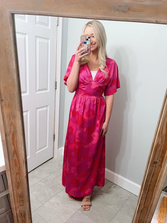 Magenta Abstract Floral Dress