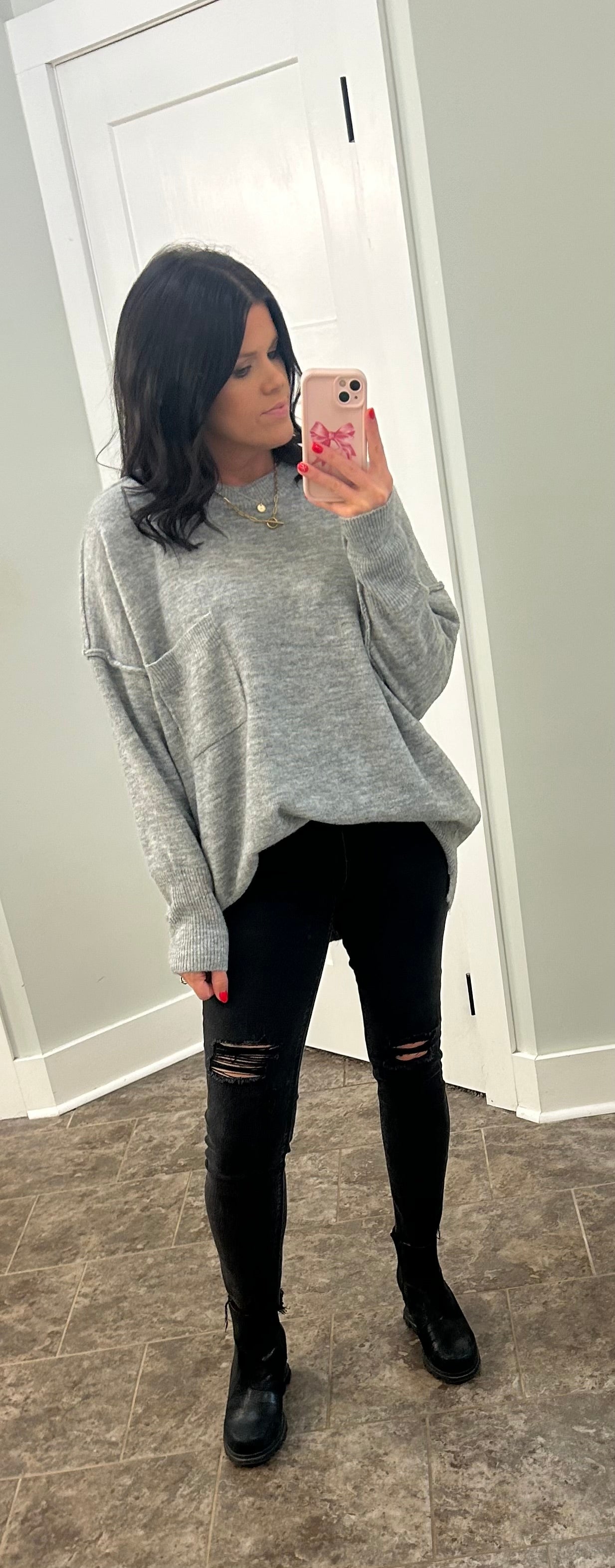 Heather Grey Pocket Sweater