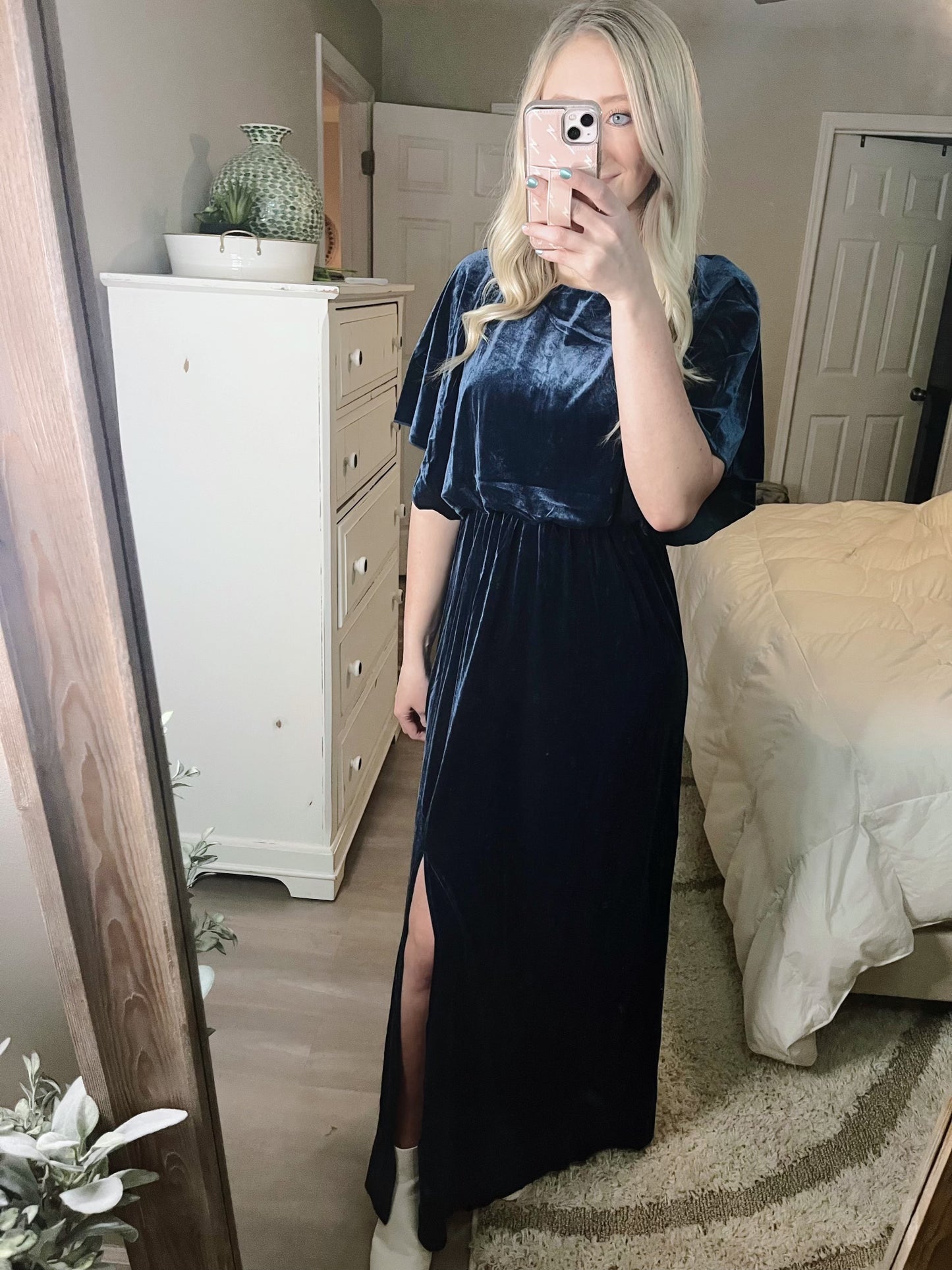 Teal Velvet Maxi Dress