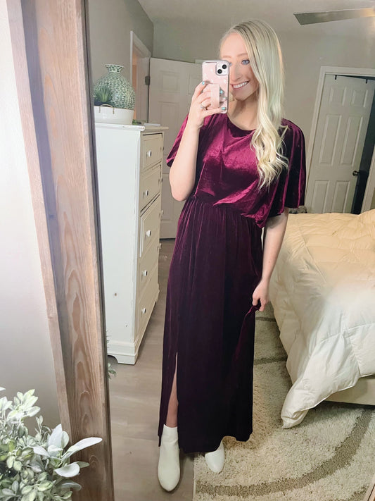 Burgundy Velvet Maxi Dress