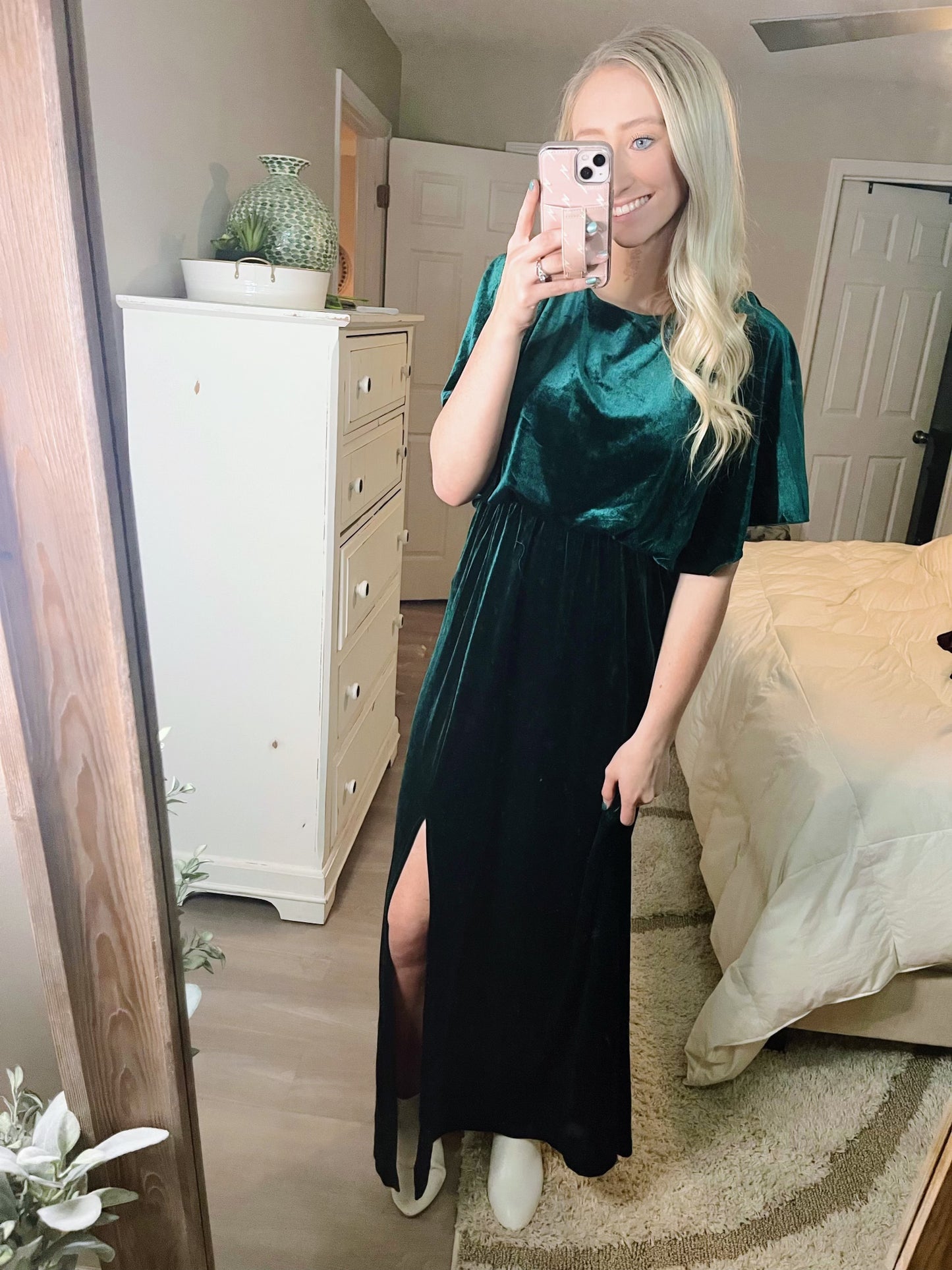 Green Velvet Maxi Dress