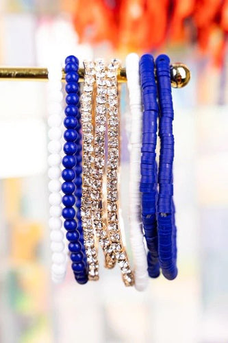 Blue & White Beaded Bracelet Set