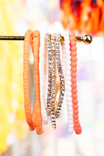 Orange & White Beaded Bracelet Set