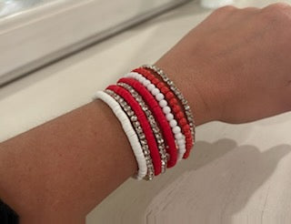 Red & White Beaded Bracelet Set